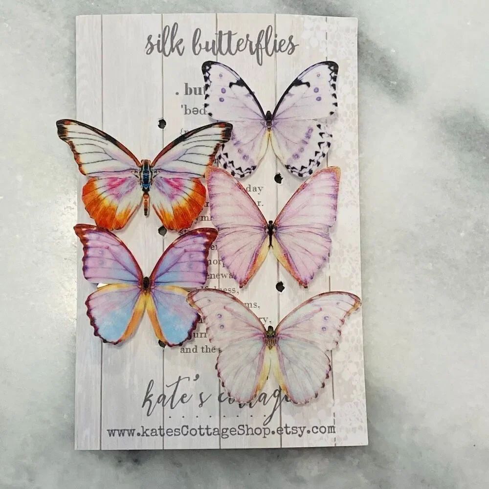 NWT Etsy KatesCottageShop Handmade Silk Butterfly Hairclips Set Of 5 Multi OS